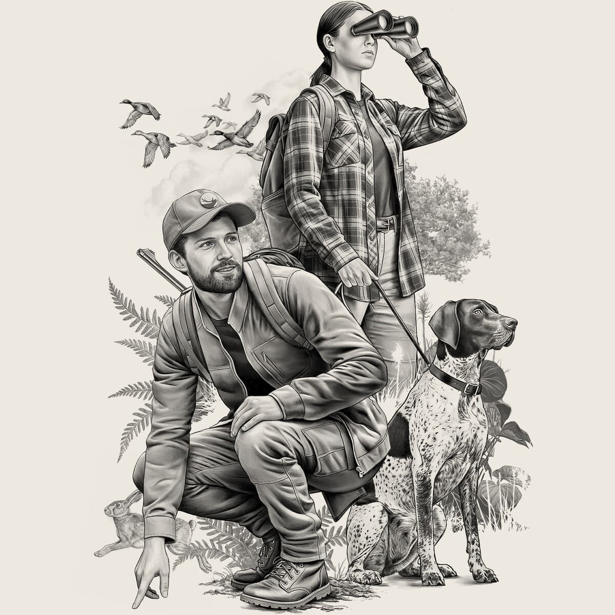 Zwei Jäger mit Hund – FRANKONIA begleitet Jungjäger in die Jagd